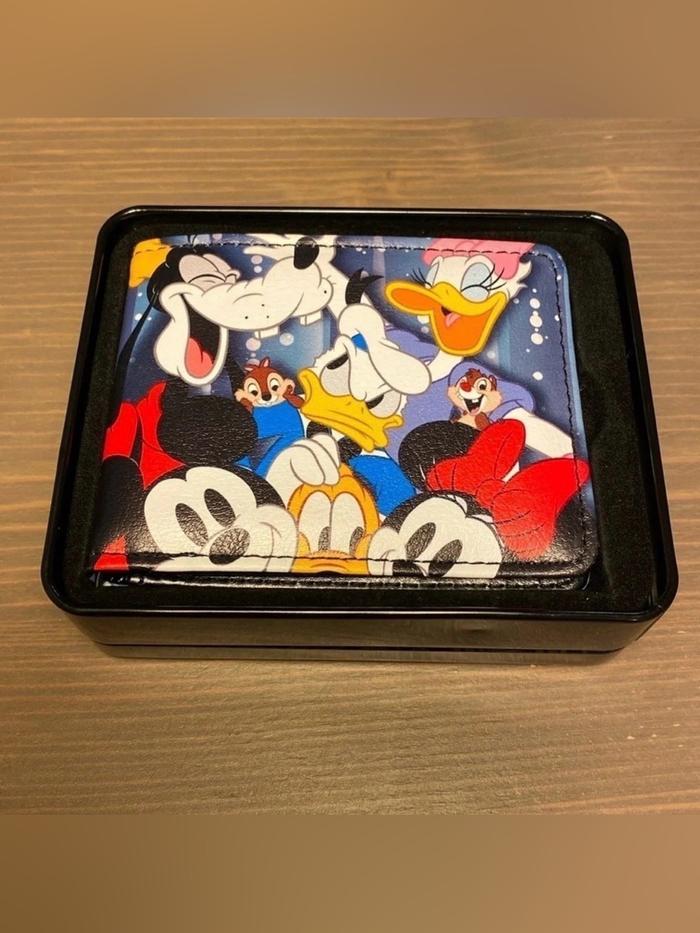 Disney 100 Years of Wonder Bifold Wallet Mickey Donald Goofy Gift Tin Box NWT
